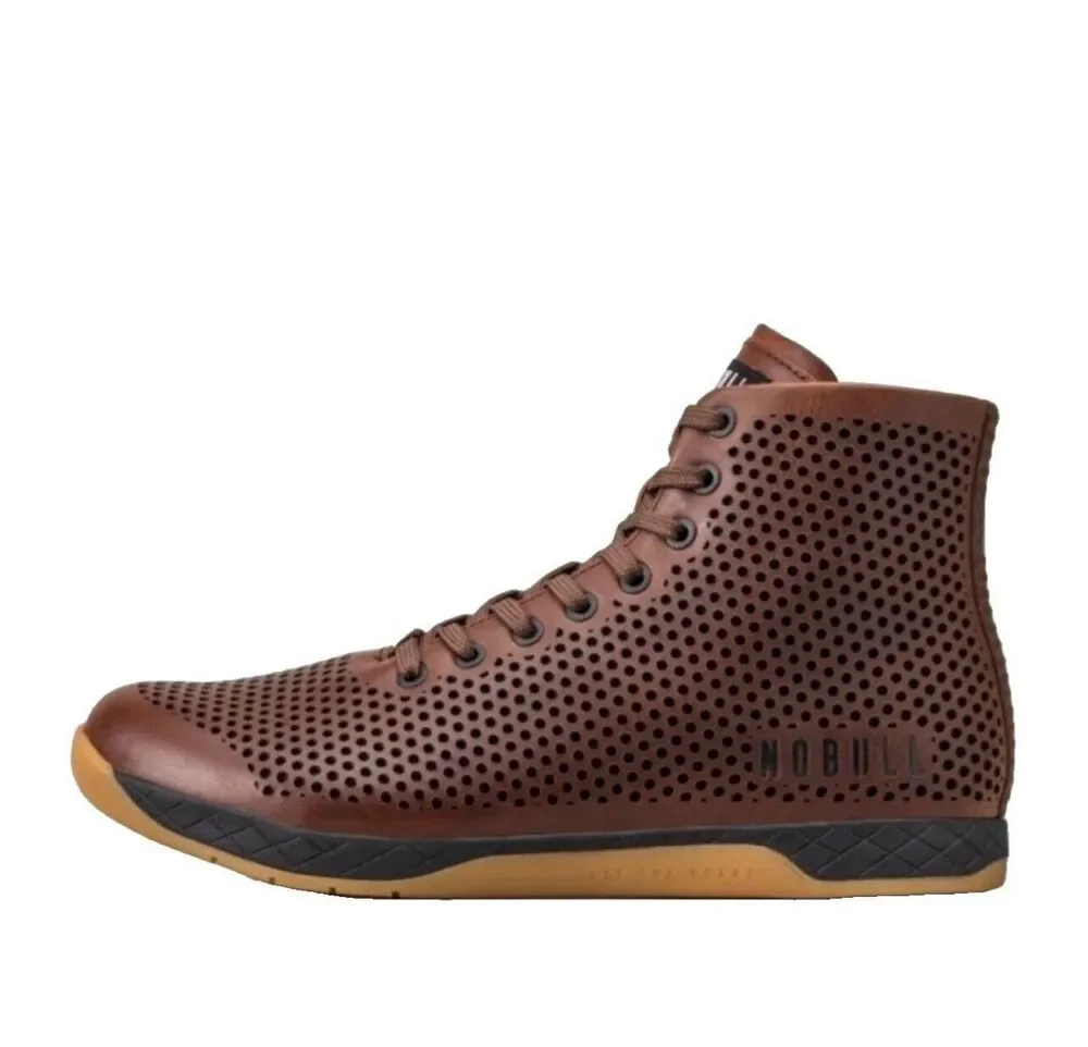 NOBULL Men’s Brown Perforated High-Top Coffee Leather Trainer Sneakers Shoes Siz